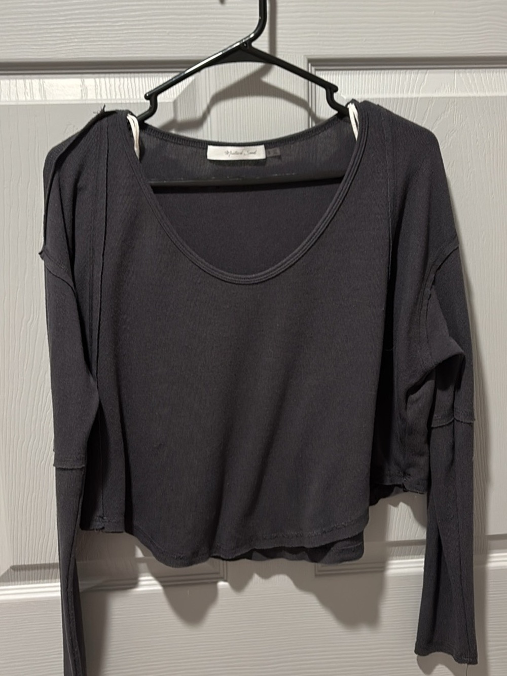 Mustard Seed Black Long Sleeve Scoop Neck Crop Top